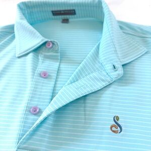 Streamsong Golf Polo, Peter Millar Men's Large, Mint Green Striped Shirt